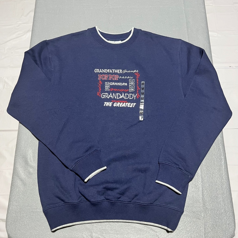 M&C Sport Mens Navy Blue Grandfather Embroidered Sweatshirt Size Medium NEW